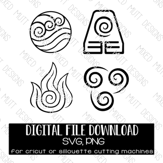 4 Avatar The Last Airbender Water Earth Fire Air Symbols Etsy