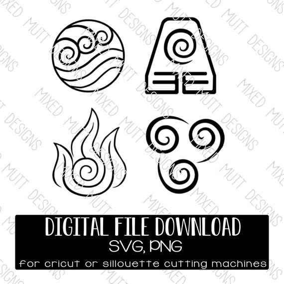 4 Avatar The Last Airbender Water Earth Fire Air Symbols Etsy