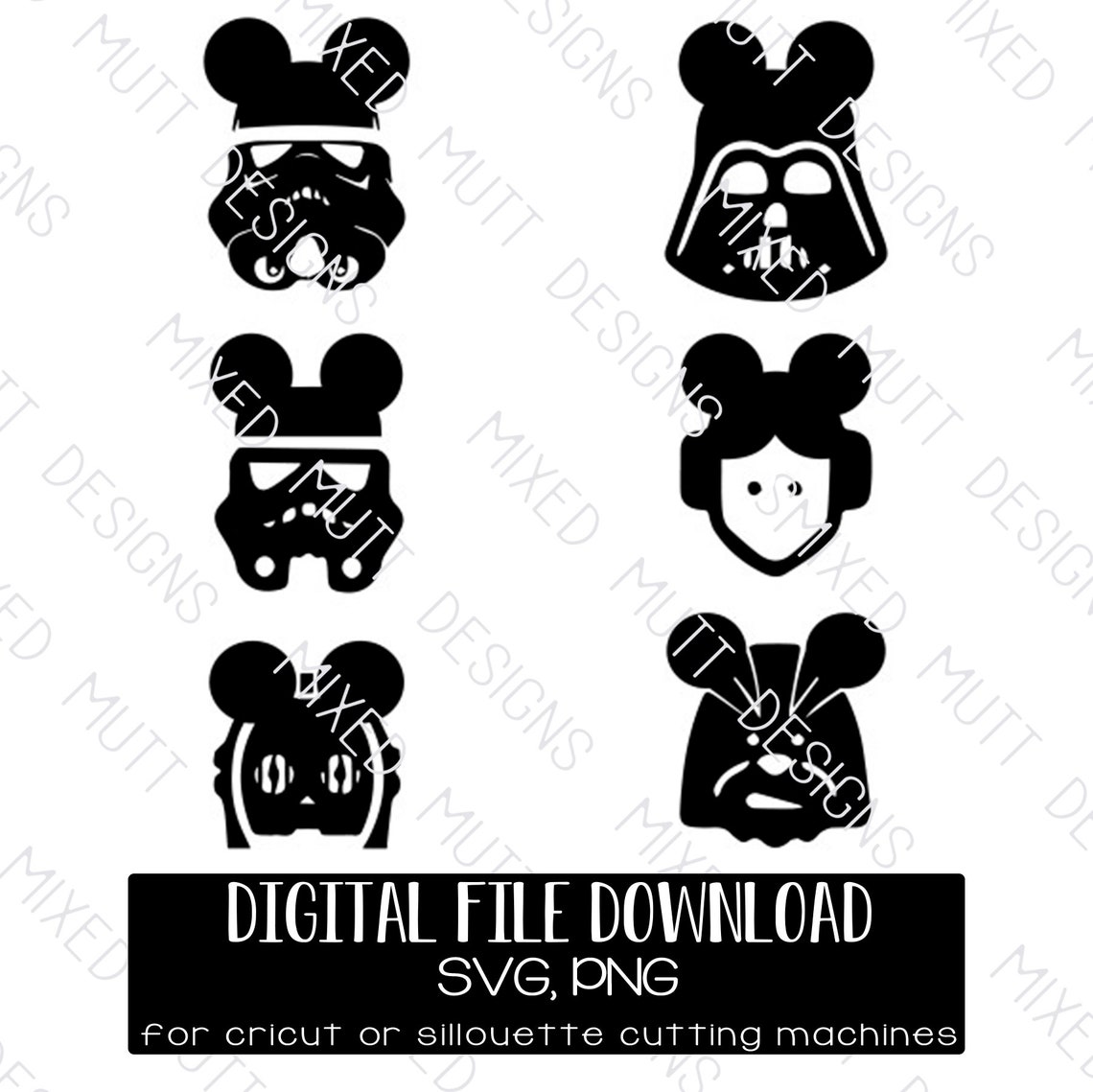 6 Star Wars Characters With Mickey Ears Designs Cut Out Files | Etsy