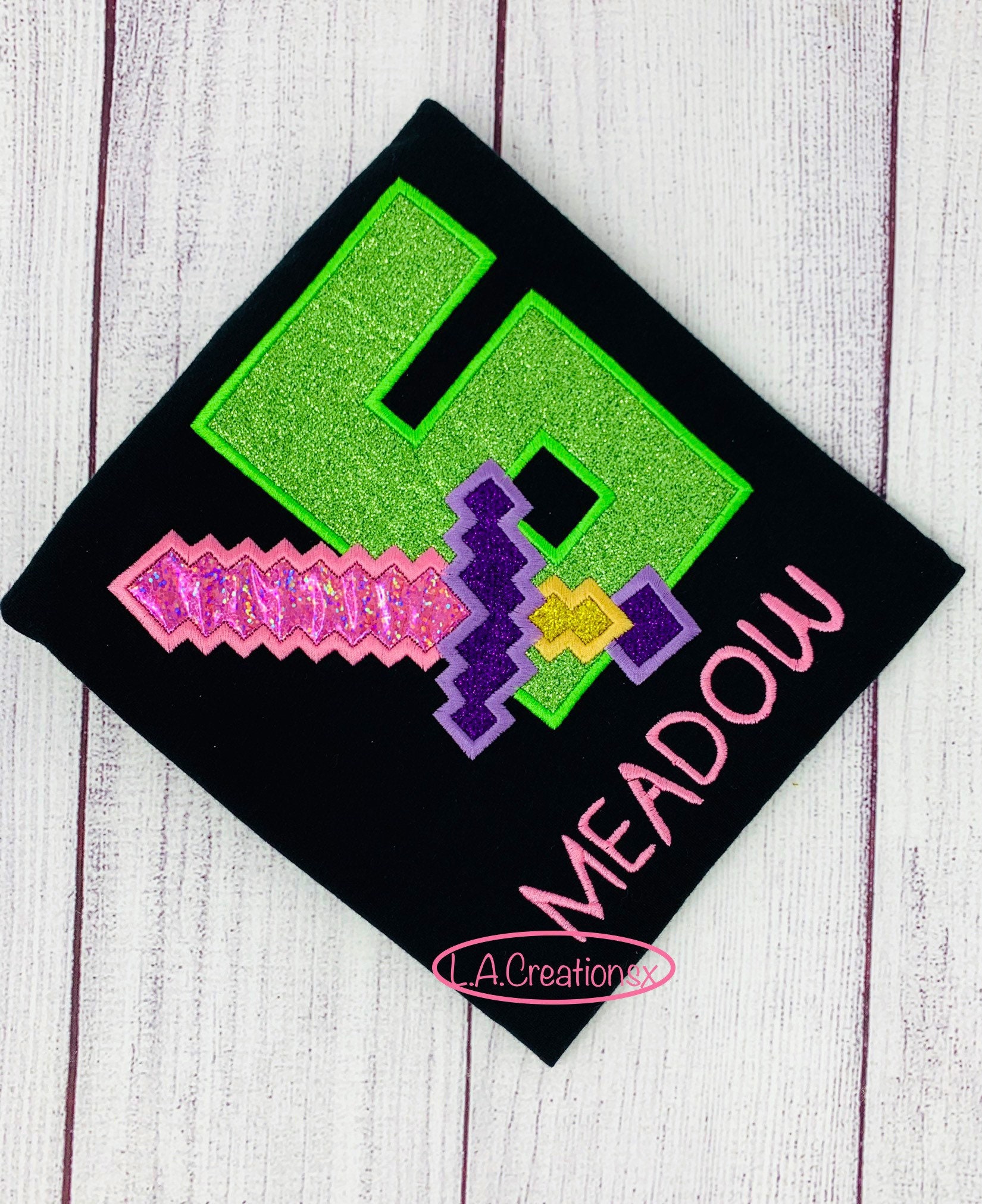Girl Pixelated Embroidered Birthday Tee