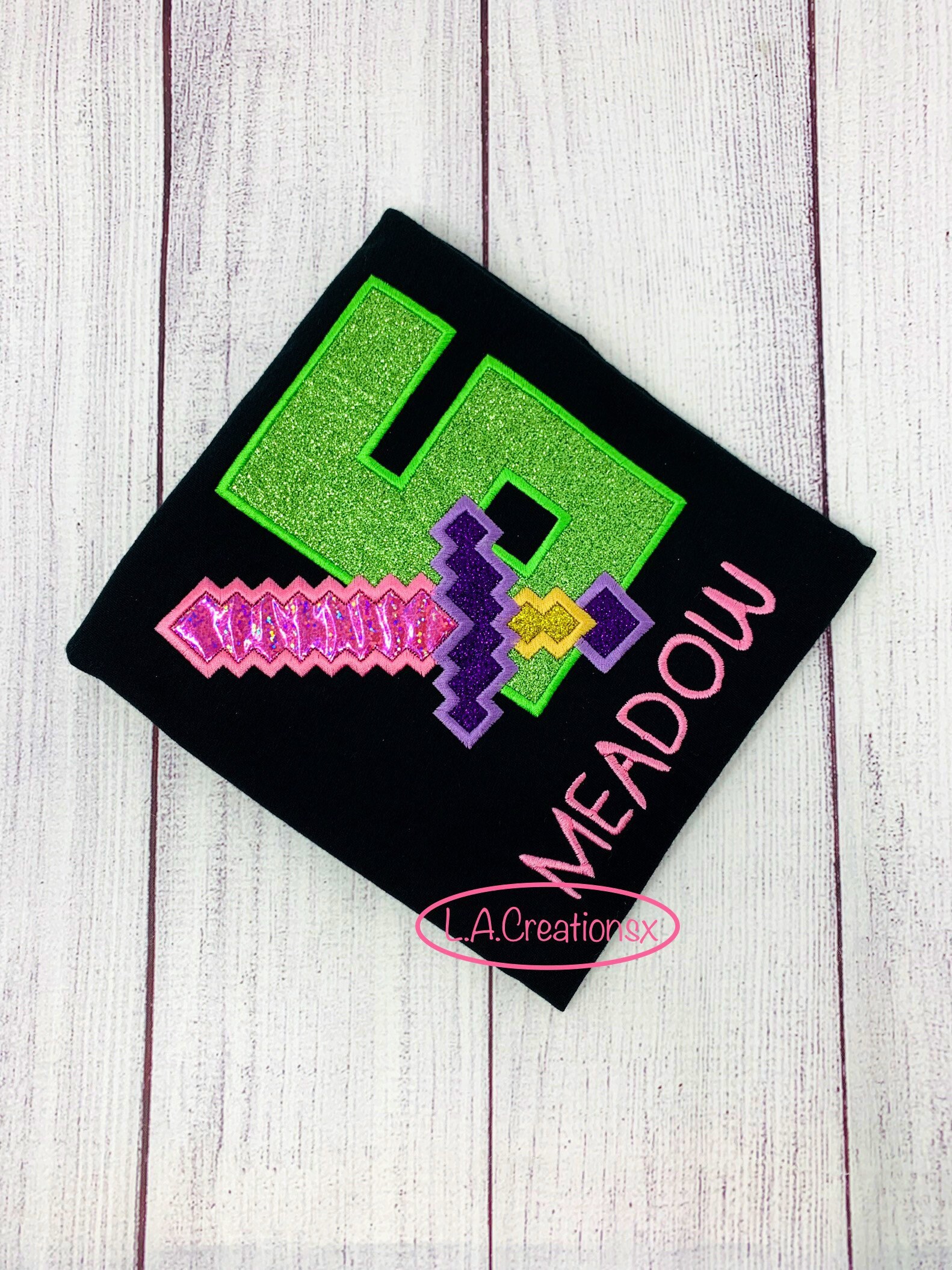 Girl Pixelated Embroidered Birthday Tee