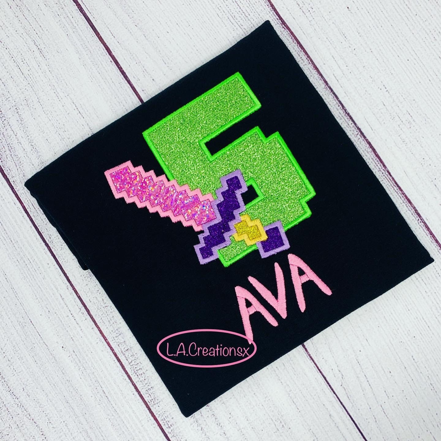 Girl Pixelated Embroidered Birthday Tee