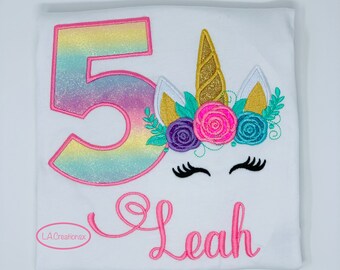 Unicorn Birthday Shirt/ Unicorn Birthday Shirt for Girls/ Flower Unicorn Shirt/ Rainbow Unicorn Shirt / Personalized Embroidered Shirt