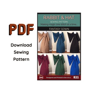 PDF Taille 5 X Robe de nuit fantaisie avec manches longues et ceinture à nouer en corde 821 Nouveau patron de couture Lapin et chapeau Costume Renaissance