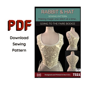 PDF LARGE Going To The Faire Back Tie Bodice 7321 New Rabbit & Hat Sewing Pattern Detailed Instructions Renaissance, Medieval, Top, Corset