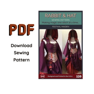 120 PDF Size MEDIUM Festival Maiden New Rabbit & Hat Sewing Pattern Detailed Photos Step by Step Renaissance Garb Dress Costume
