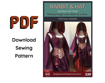 120 PDF Size 2X Festival Maiden New Rabbit & Hat Sewing Pattern Detailed Photos Step by Step Renaissance Garb Dress Costume