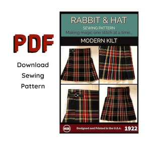 PDF All Sizes Mens Modern Kilt 1922 New Rabbit and Hat Sewing Pattern Scottish, Gothic, Medieval, Renaissance, Celtic, Steampunk XS-5X Plus