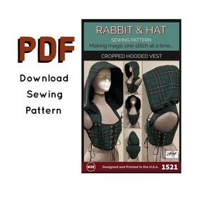 PDF Size XS Cropped Hooded Over Bust Vest Sleeveless Top Adjustable 1521 New Rabbit & Hat Sewing Pattern Detailed Instruction Photos