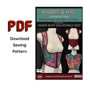PDF SIZE 5X Reversible Under Bust Vest and Adjustable Shoulder Straps 2922 New Rabbit and Hat Sewing Pattern Medieval Garb Top Bodice