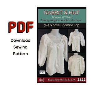 PDF Size 1X 3/4 Mid Sleeve Renaissance Peasant Chemise Top Blouse 2322 New Rabbit & Hat Sewing Pattern Medieval Garb Costume Shirt