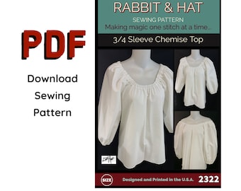 PDF Size 1X 3/4 Mid Sleeve Renaissance Peasant Chemise Top Blouse 2322 New Rabbit & Hat Sewing Pattern Medieval Garb Costume Shirt