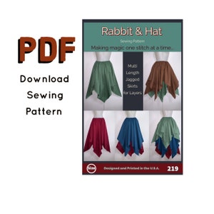 PDF Gathered Waist Jagged Skirt with Two Length Options for Layering 219 Rabbit and Hat Sewing Pattern Choose Size XS S M L XL 2X 3X 4X 5X