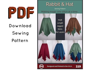 PDF Gathered Waist Jagged Skirt with Two Length Options for Layering 219 Rabbit and Hat Sewing Pattern Choose Size XS S M L XL 2X 3X 4X 5X