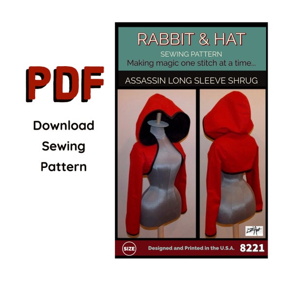 PDF Size 3X Pointed Hoodie Shrug with Long Sleeves 8221 New Rabbit and Hat Sewing Pattern Cosplay Costume Rogue Hooded Jacket Top