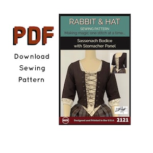 PDF Size MEDIUM Scottish Sassenach Bodice with Stomacher Panel and Sleeves 2121 New Rabbit & Hat Sewing Pattern Detailed Instruction Photos