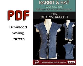 PDF XS Mens Medieval Doublet 3225 New Rabbit & Hat Sewing Pattern Renaissance Pirate Vest LARP Musketeer Elvish Fantasy Jerkin