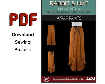 PDF Women's Flowing Wrap Pants Medieval Renaissance Garb 4424 Rabbit and Hat Sewing Pattern ALL Size Included Trousers Slacks XS-5X Plus