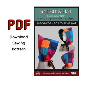 PDF Patchwork Pointy Pixie Hat 926 New Rabbit and Hat Sewing Pattern Renaissance Medieval Faire Garb Gnome Elvish Elf Cosplay Costume Hood