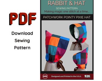 PDF Patchwork Pointy Pixie Hat 926 New Rabbit and Hat Sewing Pattern Renaissance Medieval Faire Garb Gnome Elvish Elf Cosplay Costume Hood