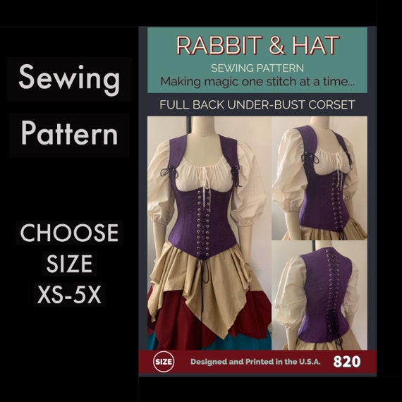 Full Back Laced Steel Boned Under-bust Corset 820 New Rabbit and Hat Sewing  Pattern Step by Step Photo Instructions 