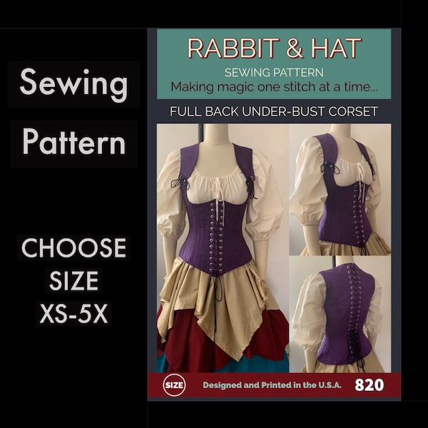 Full Back Laced Steel Boned Under-Bust Corset 820 New Rabbit and Hat Sewing Pattern  Step by Step Photo Instructions