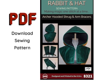 PDF SIZE XS - Archer Hoodie Shrug with Arm Bracers 8321 New Rabbit and Hat Sewing Pattern