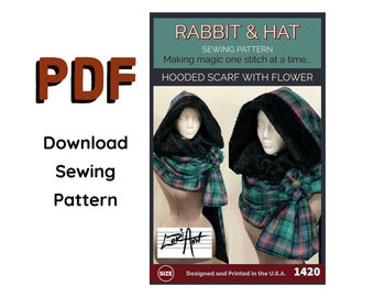 PDF Hooded Neck Warmer Long Scarf with Flower Closure 1420 New Rabbit and Hat Sewing Pattern Renaissance Medieval  Costume Gift Winter Lined