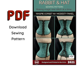 PDF 1X Waspie Steel Boned Under Bust Corset Adjustable Vanity Panel 1621 New Rabbit & Hat Sewing Pattern Tight Lacing Pirate Medieval