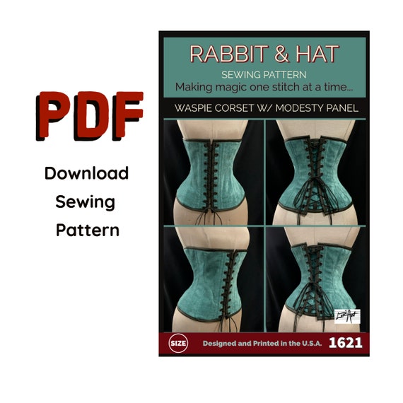 PDF SMALL Waspie Steel Boned Under Bust Corset Adjustable Vanity Panel 1621  New Rabbit & Hat Sewing Pattern Tight Lacing Pirate Medieval 