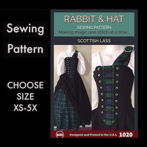Scottish Lass Bodice with Stomacher Panel, Top, Skirt, Sash 1020 New Rabbit and Hat Sewing Pattern Step by Step Photo Instructions