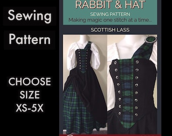 Scottish Lass Bodice with Stomacher Panel, Top, Skirt, Sash 1020 New Rabbit and Hat Sewing Pattern Step by Step Photo Instructions