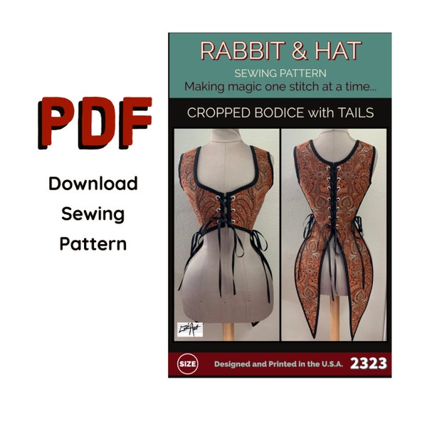 PDF Size 3X Reversible and Adjustable Cropped Four Tie Bodice With Tails 2323 Rabbit and Hat Sewing Pattern Renaissance Medieval Pirate