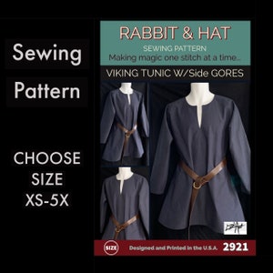 MENS Viking Tunic Shirt Medieval Renaissance Garb Top 2921 New Rabbit and Hat Sewing Pattern - Choose Size XS S M L XL 2X 3X 4X 5X