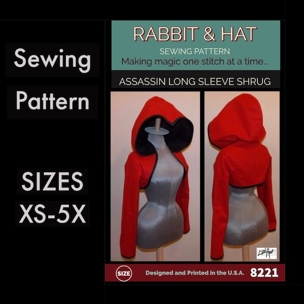 Pointed Hoodie Shrug with Long Sleeves 8221 New Rabbit and Hat Sewing Pattern - Choose Size XS S M L XL 1X 2X 3X 4X 5X