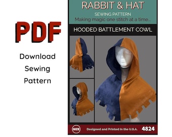 PDF Enkel medeltida huva med bröstvärnskåpa 4824 Nytt sömnadsmönster för kanin och hatt, renässans medeltida klädsel, hatt, topp, huva