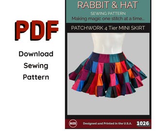 PDF XS-5X All sizes Included - Patchwork 4 Tier Mini Skirt 1026 New Rabbit and Hat Sewing Pattern Tiered Fantasy Renaissance Medieval Faire