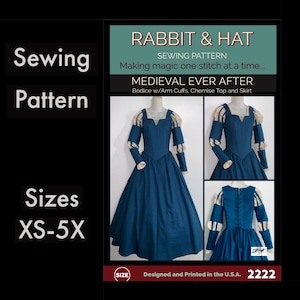 Medieval Ever After Bodice with Arm Bracers, Chemise Top Blouse , and Skirt 2222 New Rabbit and Hat Sewing Pattern Scottish Princess