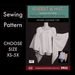 Desire Gathered Long Dagget Sleeve Medieval Chemise Top 3921 New Rabbit and Hat Sewing Pattern -  Choose Size XS S M L XL 2X 3X 4X 5X