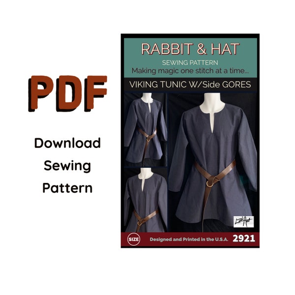 PDF Size LARGE MENS Viking Tunic Medieval Renaissance Garb Shirt 2921 New Rabbit and Hat Sewing Pattern Norse God Costume Cosplay Larp