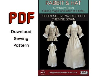 PDF Size 5X Ruffle Cuff Sleeve Renaissance Chemise Gown 1126 New Rabbit & Hat Sewing Pattern A-line cut long gown Medieval Costume