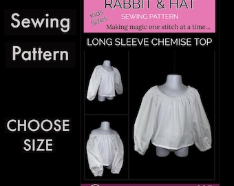 Girls Renaissance Medieval Peasant Long Sleeve Chemise Top Garb 325 New Rabbit and Hat Sewing Pattern Choose sz 3/4 5/6 7/8 9/10 11/12 13/14