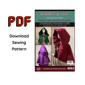 PDF Double Layer Hooded Witch Capelet Short Cape with Ties 6521 New Rabbit and Hat Sewing Pattern Renaissance Medieval Red Riding Hood