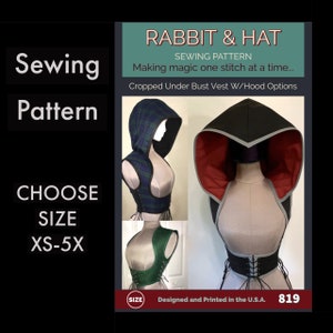 Adjustable Cropped Under Bust Pointed or Regular Hooded Vest 819 Cosplay Rabbit and Hat Sewing Pattern Choose Size XS S M L XL 2X 3X 4X 5X