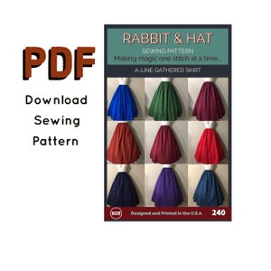 PDF Gathered Waist A-Line Skirt 240 New Rabbit and Hat Sewing Pattern - All Sizes Included XS S M L XL 2X 3X 4X 5X