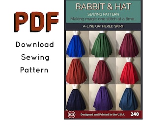 PDF Gathered Waist A-Line Skirt 240 New Rabbit and Hat Sewing Pattern - All Sizes Included XS S M L XL 2X 3X 4X 5X