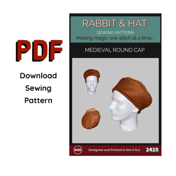 PDF Medieval Round Cap Hat 2425 New Rabbit and Hat Sewing Pattern