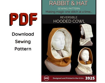 PDF Simple Reversible Hooded Cowl 3925 New Rabbit and Hat Sewing Pattern Renaissance Medieval Faire Garb Hat Top Hoodie Hood - One size