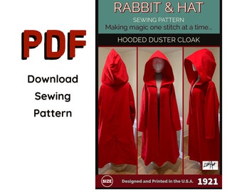 PDF Size LARGE Womens Hooded Duster Cloak 1921 New Rabbit and Hat Sewing Pattern Medieval, Renaissance, Pirate, Coat Jacket Cosplay Costume