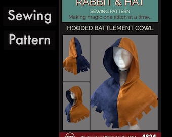 Simple Medieval Hooded Battlement Cowl 4824 New Rabbit and Hat Sewing Pattern Renaissance Medieval Faire Garb Hat Hoodie Hood Cape Knight